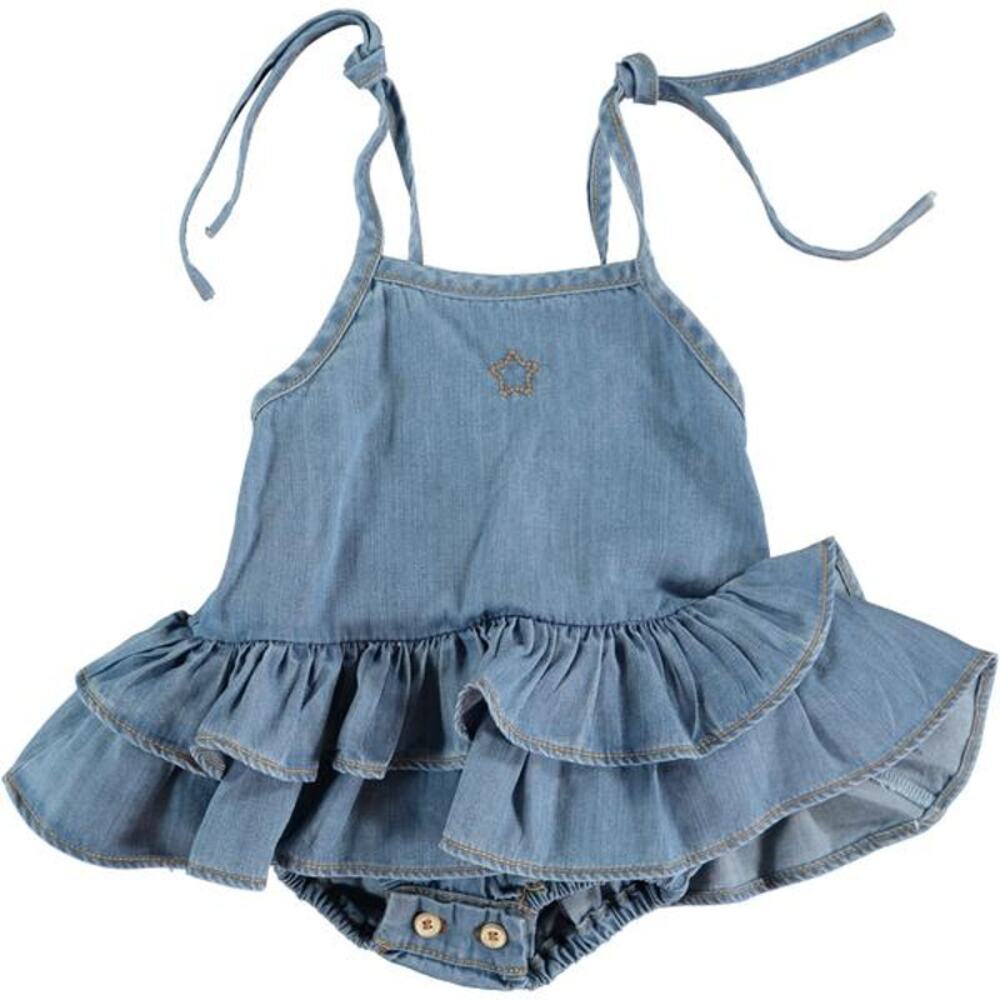 Tocoto Vintage Soft Denim Romper Ruffle size 6 months